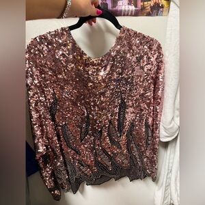 Oleg Cassini Blouse size XL powder pink sequins. Loose fit like M